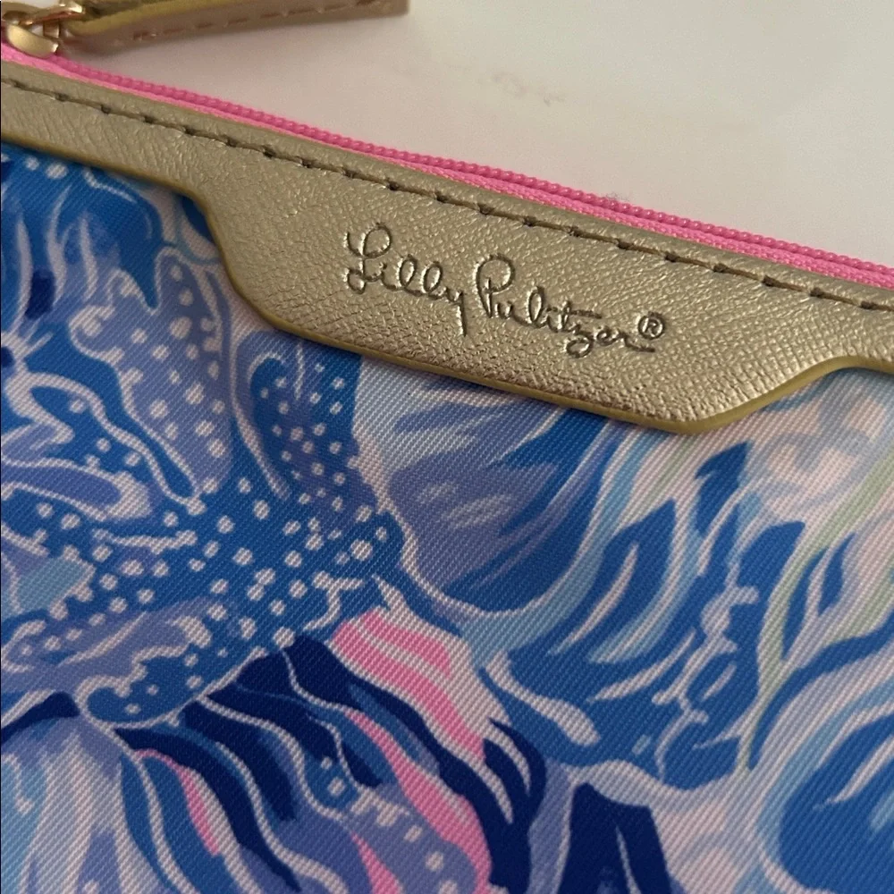 Lilly Pulitzer Shade Seekers ID Case Key Ring Wallet Blue Pink NWOT